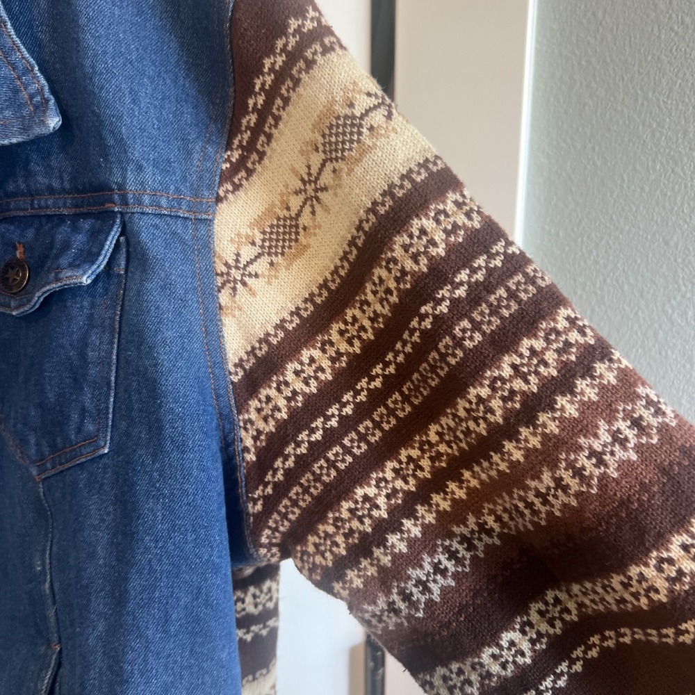 Faded Glory Womens 18W 20W Jean Jacket Vtg 90s Denim Sweater Southwestern Aztec - Picture 4 of 7